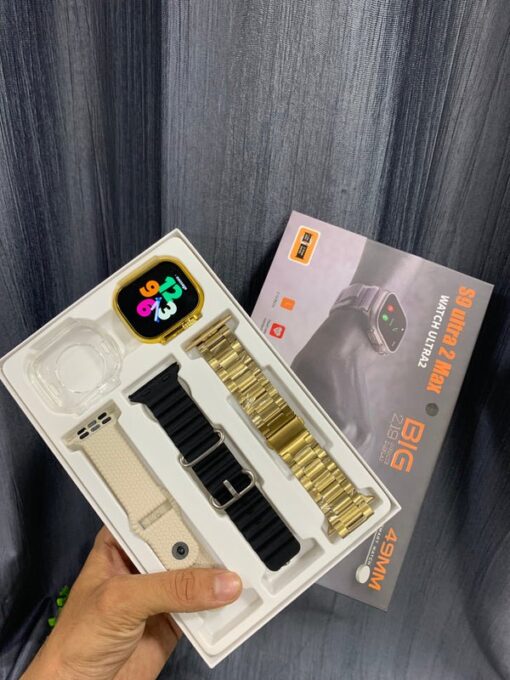 S9 Ultra2 Max Smart Watch with 3 belt including Gold - Image 2