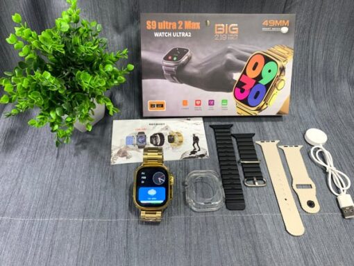 S9 Ultra2 Max Smart Watch with 3 belt including Gold - Image 3