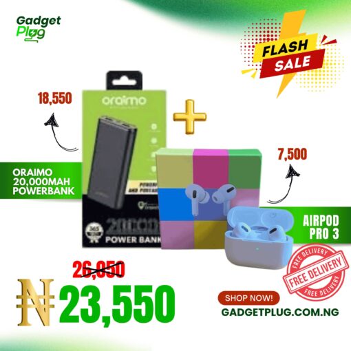 20000mah Original Oraimo Power Bank + Air Pod Por 3 - COMBO SALES - Image 2