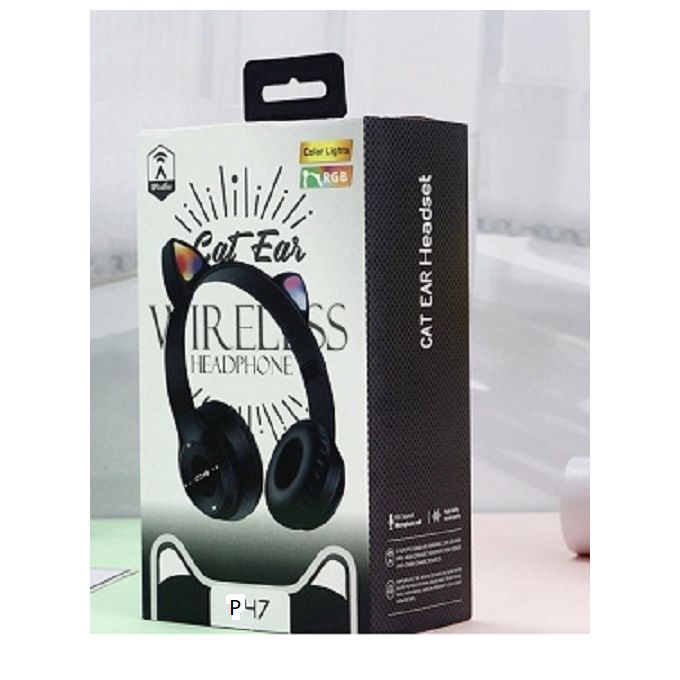 P47 Cat Stylish Bluetooth Headphone – Black - Image 2